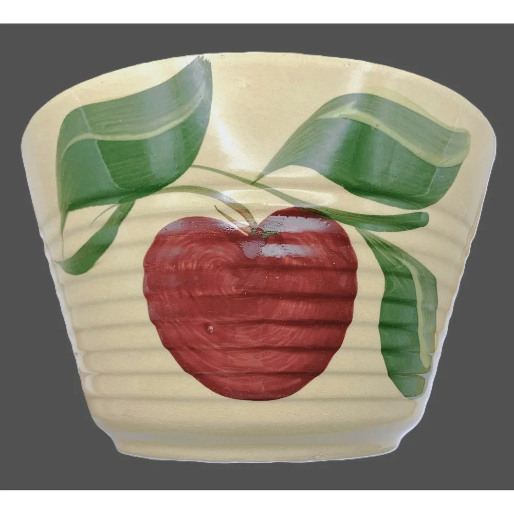 VTG Watt Pottery #8 Apple Ribbed Bowl Sully Co-Op Creamery Iowa Advertising Read